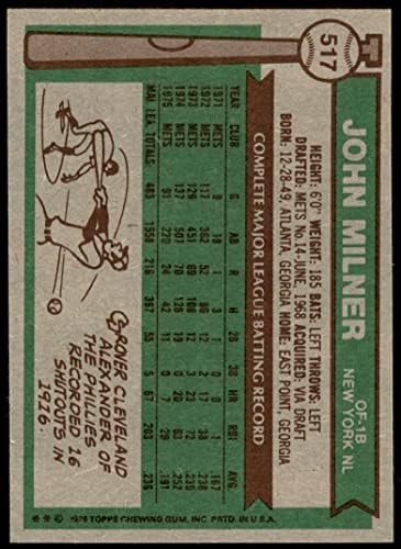 1976 Topps 517 John Milner New York Mets (Baseball Kártya) NM Mets