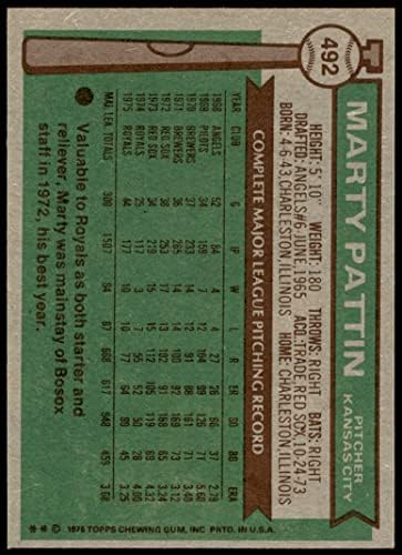 1976 Topps 492 Marty Pattin Kansas City Royals (Baseball Kártya) NM/MT Uralkodók