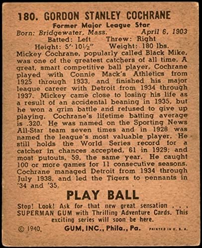 1940-ben Játszani 180 Mickey Cochrane Detroit Tigers (Baseball Kártya) VG/EX Tigrisek
