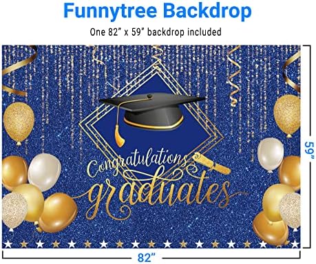 Funnytree 7X5FT 2023 Osztály Érettségi Hátteret Fotózás Arany, Kék Agglegény Sapka, Lufi Congrats Grad Fél Banner Háttér