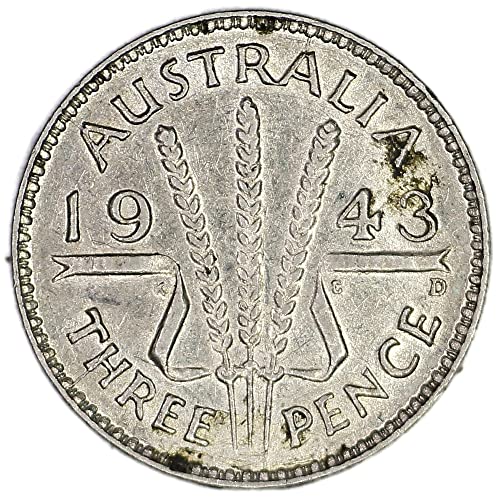 1943 AU Ausztrália George VI Balra KM 37 három penny Nagyon Jó