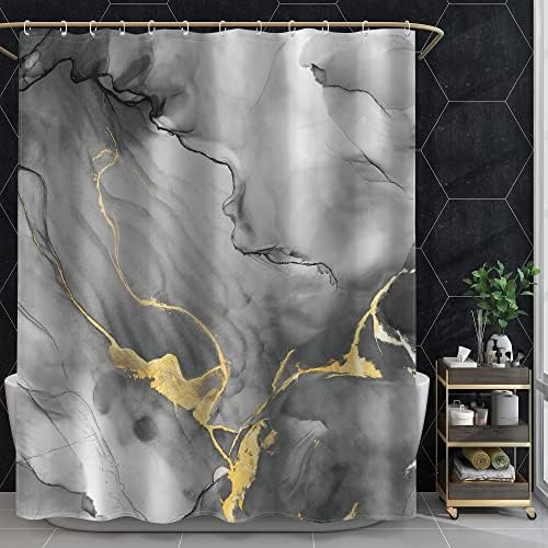 lamplig Márvány zuhanyfüggöny Fekete-Arany Modern Luxus Fürdőszoba, Szövet Akvarell Absztrakt Mintás Dekoratív Zuhanyzó Függöny