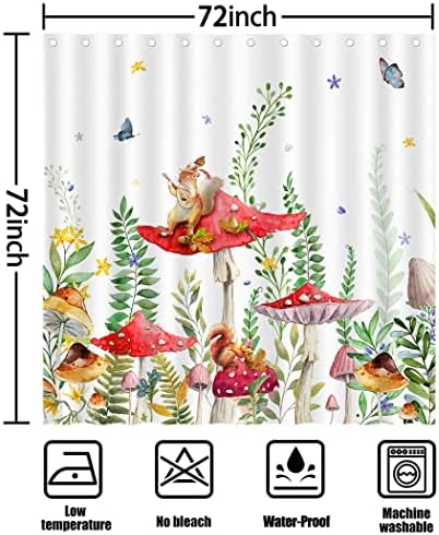 CYREKUD 72 x 72 Gomba zuhanyfüggöny Gomba Pillangó Virág Fürdőszoba Szett Botanikus Widlflowers Zöld Növény Esztétikai Haza