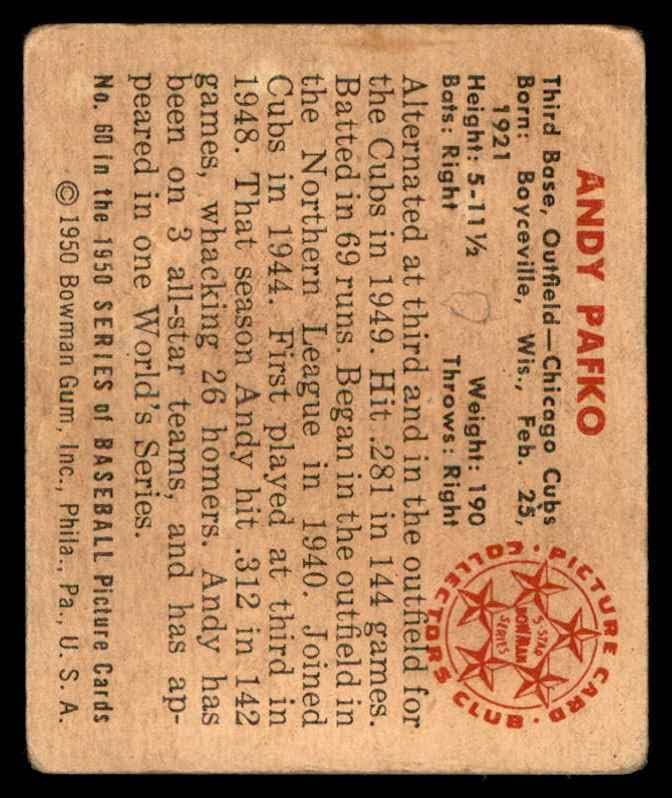 1950 Bowman 60 Andy Pafko Chicago Cubs (Baseball Kártya) FAIR Cubs