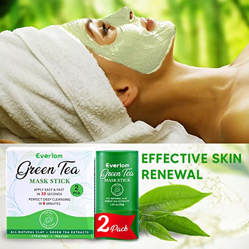 Everlom Zöld Tea Maszk Bottal, 2 Csomag Tisztító Agyag, Olaj, Vezérlés Zöld Tea Maszk, Az Álarc Botot, Mély Tisztító & Tápláló