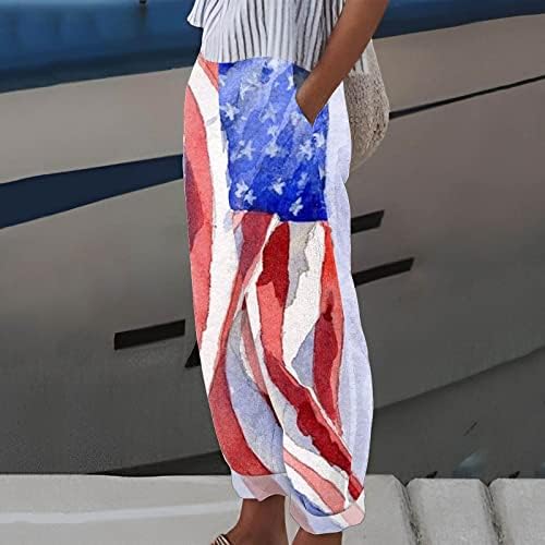 MIASHUI Nadrág Szett Női Alkalmi Női Függetlenség Napja Amerikai Zászló Nyomatok Bő Nadrág Elasztikus Derék, 90-es Nadrág