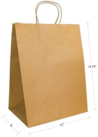 PTP TÁSKÁK Természetes 12 x 9 x 15.75 Tote Bags [Csomag 200] Újrahasznosítható Kraft Papír, Ajándék, Szolgáltatás, vendéglátás