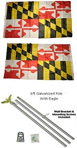 AES Maryland 3 'x5' Poliészter 2 Rétegű Kétoldalas Zászló 6' Horganyzott Zászló Rúd Készlet, Sas Topper