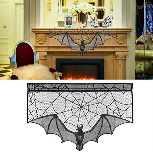 Amosfun Halloween Kandalló Ruhával Dekoráció Bat Pókháló Csipke Tűzhely Ruhával a nappaliban Kandalló (Fekete) Dekoráció