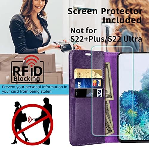 MONASAY Pénztárca tok Galaxy S22 5G, [Mellékelt Képernyő Védő][RFID-Blokkoló] Folio Flip Bőr mobiltelefon Borító Hitelkártya