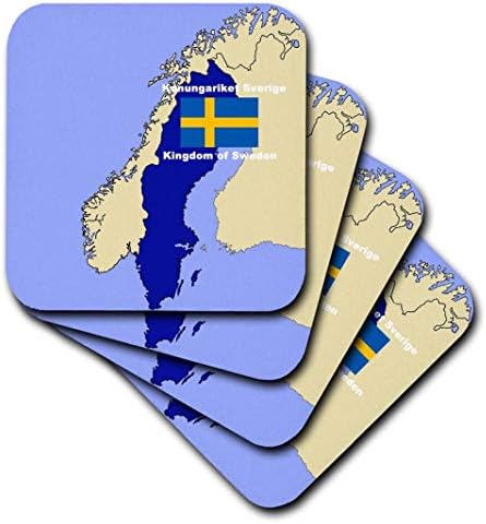3dRose CST_47330_2 Térkép, Zászló Svédország A Svéd Királyság Nyomtatott, Mind az angol, svéd, Puha Alátét Szett (8)