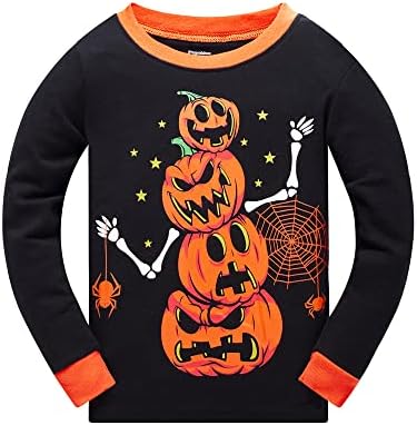 Popshion Fiúk Halloween Pizsama Kisgyermek Csontváz Világít A Sötétben Pizsama Gyerekek Sütőtök Hálóruházat Pamut Ruha