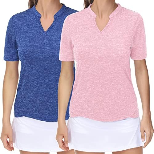 TrendiMax Női 2 Csomag Golf Pólók 3/4-Es Ujjú, V-Nyak UPF50+ Gyors Száraz Tenisz Edzés Felsők Pólók