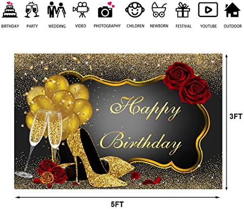 Boldog Születésnapot Hátteret, Csillogó Arany, Vörös Rózsa Virág Lufi, Arany Magassarkú Pezsgős Üveg Hátteret Felnőtt Nők