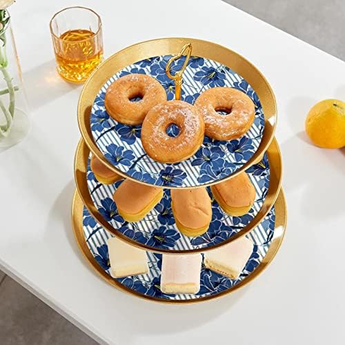 Torta Áll Készlet 3, Nyári Kék Virág Torta Talapzat Kijelző Tábla Desszert Muffin Állvány Esküvői Baba Zuhany Ünnepség