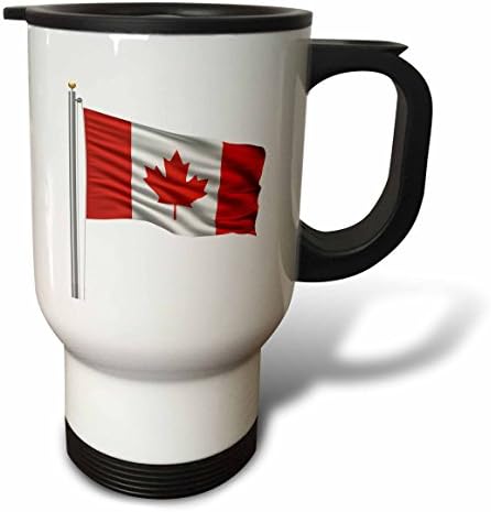3dRose Zászló Kanada Egy zászlórúd Fölött Fehér Kanadai Utazási Bögre, 14 oz, Többszínű