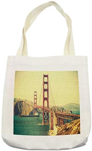 Ambesonne Vintage Táska, Régi Film Szerepelt a Golden Gate Híd Felfüggesztés Városi Út Építési Táj, Szövet Textília Újrafelhasználható