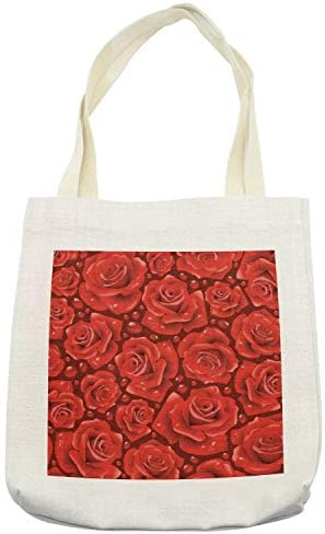 Ambesonne Rose Táska, Élénk Vörös Rózsa Eső vízcseppek Grafikus Harmatos Réteken Ihletett Romantikus Minta, Szövet Textília