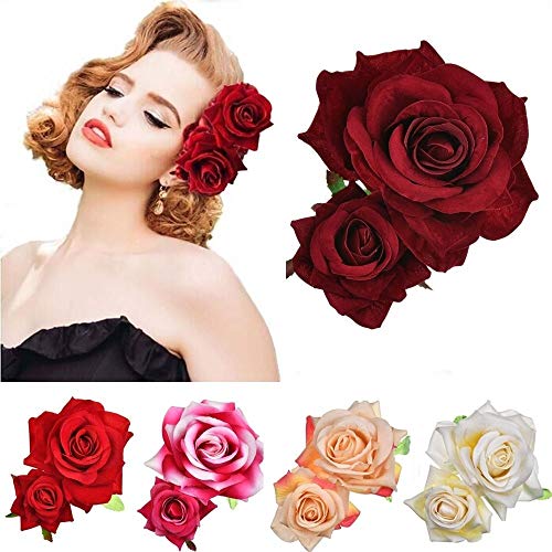 Hölgyeim, Kézzel készített Flanel Elegáns Rózsaszín Vörös Rózsa Hajtű Haj Klipek Koszorúslány Fejét Darab Esküvői Virág Hiar