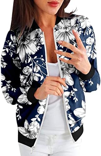 A Nők Bő Kabát, Cipzáras Hosszú Ujjú Klasszikus Cipzár Virágmintás Kabát Alkalmi Outwear Zsebbel Tini Kabátok Lányok