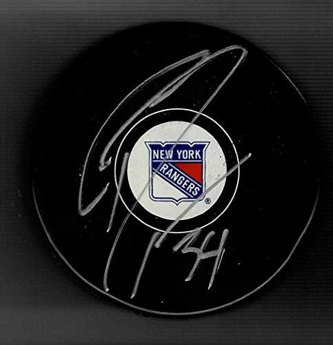 Gordie Dwyer Aláírt New York Rangers Puck - Dedikált NHL Korong