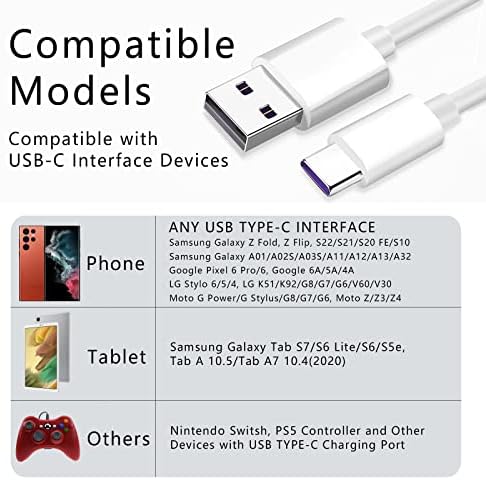 USB-C Típusú Kábel, 3.5 Gyors Töltő Kábel (3.3 FT 3Pack) Kompatibilis a Samsung Galaxy S10 S9 S8 S20 Plusz a51-es A12 A11,