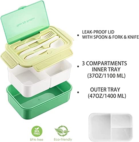 WILDAURORA Bento Box Felnőtt, 1400 ML Ebéd Konténerek Felnőttek, Szivárgásmentes Ebéd Doboz Gyártása, BPA Mentes, 3 Rekesz