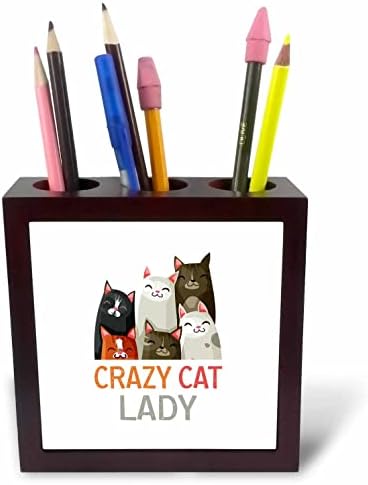 3dRose Vicces Macskák - Őrült macskás nő. Fantasztikus ajándék, macska, háziállat... - Csempe Toll Jogosultjai (ph-370886-1)