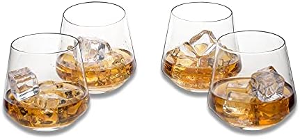 LEMONSODA Kristály Régi Whiskys Poharat - Készlet 4 - Divatos, Modern, Egyedi megjelenés, Íves Alap - Tökéletes Whisky, Whiskey,
