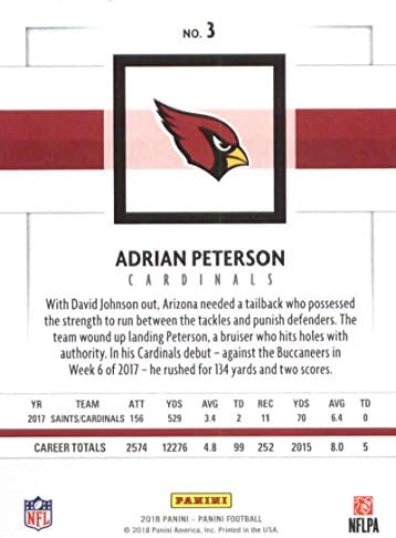 2018 Panini NFL-Foci 3 Adrian Peterson Arizona Cardinals Hivatalos Kereskedési Kártya