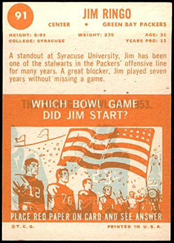 1963 Topps 91 Jim Ringo Green Bay Packers (Foci Kártya) EX Packers Syracuse