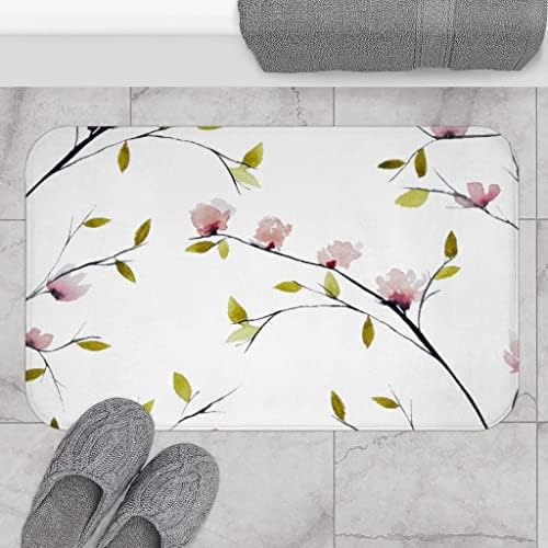 Fürdő Szőnyeg Fürdőszoba 16x24 Magnolia Ágak Virágos Szőnyeg | Anti-Slip Mikroszálas Memória Hab Szőnyeg | Botanikus Akvarell