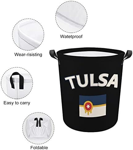 Tulsa Zászló Kerek Szennyesben Összecsukható, Vízálló Koszos Ruhákat, Kosarakat fogantyúval Mosás Bin Tároló Táska