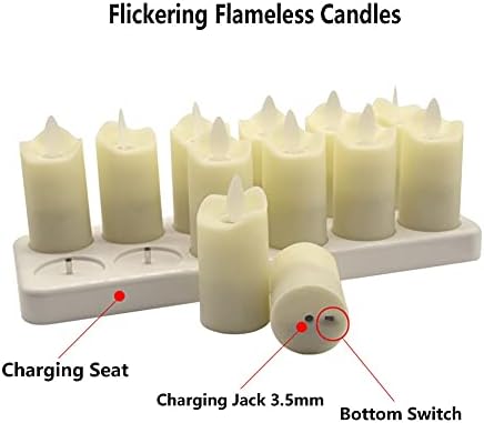 12 Db Flameless Gyertyák Újratölthető Tea Fény Mozgó Wick LED Gyertyák a Feltölthető Alap Pillér Elektromos Világítás a Kertben,