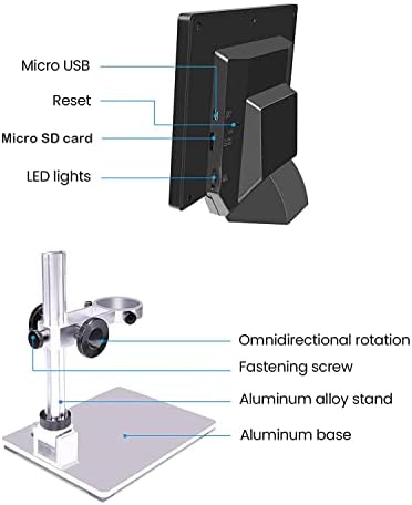 7LCD Digitális Mikroszkóp,1200X 12MP 1080P Fotó/Videó Zoom Mikroszkóp Felnőttek számára, Forrasztás Érmék,Fém Állvány,8 LED-es
