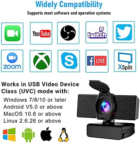 LITEPRO Webkamera Mikrofonnal Adatvédelmi Borító, 1080P HD Computer Web Kamera, USB Plug and Play Laptop PC Asztali Kamera