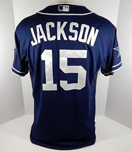 2014-ben a San Diego Padres Ryan Jackson 15 Játék Kiadott Haditengerészet Jersey JC Patch - Játék Használt MLB Mezek