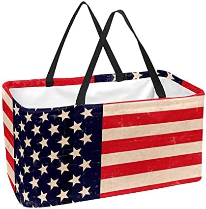 LORVIES Retro Hazafias Zászló Újrafelhasználható Táskák Tároló Kosarak, Bevásárló Táskák, Összecsukható Összecsukható Nagy