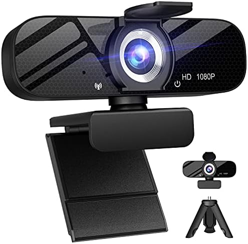 Full HD Webkamera Mikrofonnal, valamint Forgatható Állvány, 1080P Videó, Széles Látószögű Kamera, Adatvédelmi Borító, Asztali