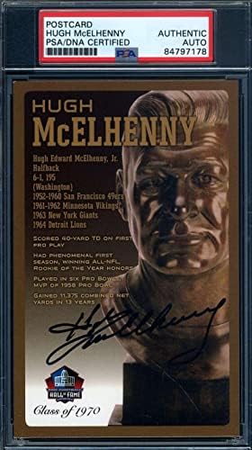 Hugh McElhenny PSA DNS Aláírt Hall of Fame Bronz Mellszobor, Képeslap Autogram - NFL-Vágott Aláírás