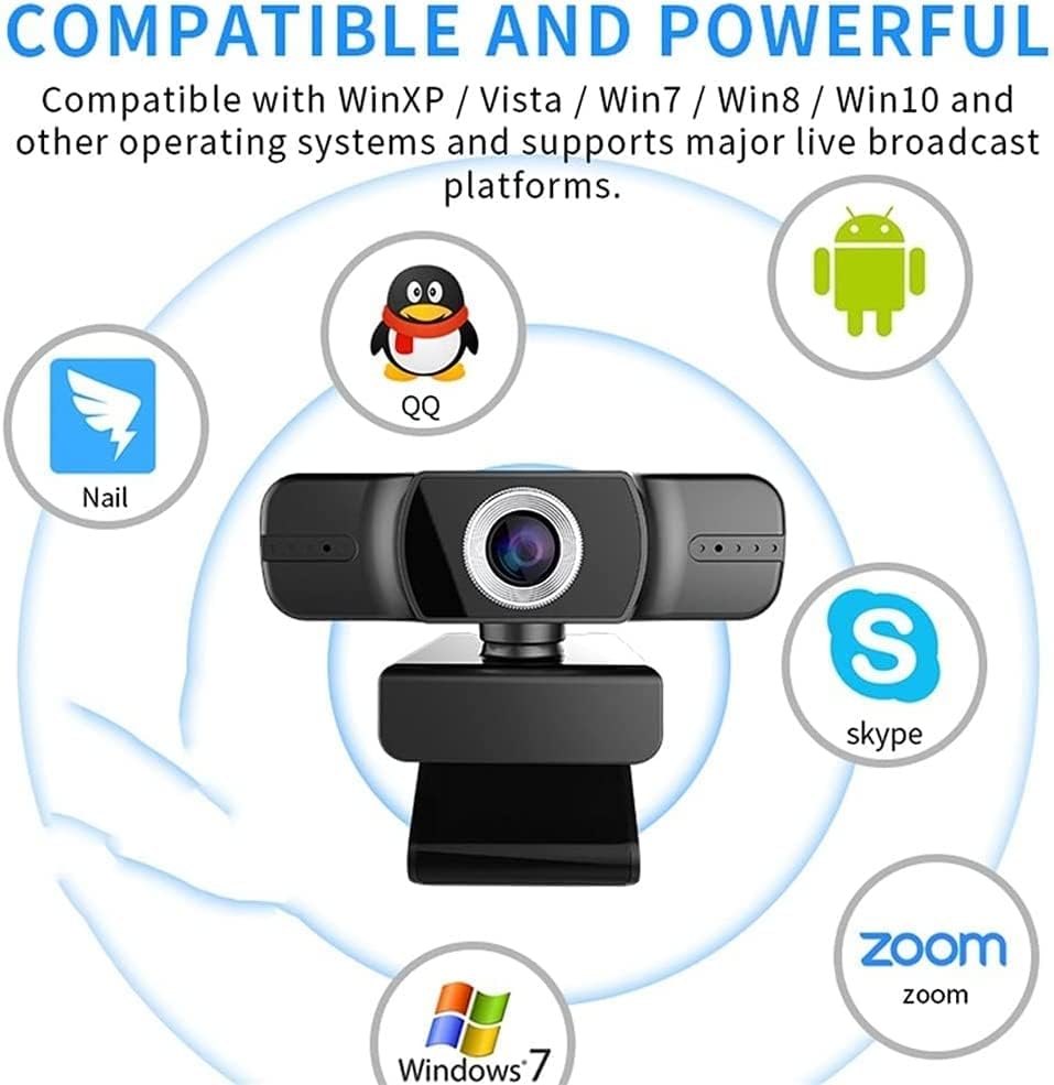 ADAPEY Webcam, Webkamera 1080p Web Kamera Beépített Mikrofon Forgatható Kamerák Élő Adás videohívás Konferencia Munka, Web