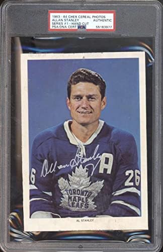 50 Allan Stanley - 1963 Chex Gabona Fotók Jégkorong Kártyák (Csillag) Osztályozott PSA AUTO - Dedikált NHL-Fotók