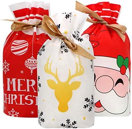 JOYIN 60 Karácsonyi édesség kezelni, táskák, Finomságok Műanyag Zsinórral Ajándék Táskák Parti Snack Csomagolás Ajándék,